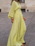 Elegant V-Neck Maxi Dress with Flowy Sleeves