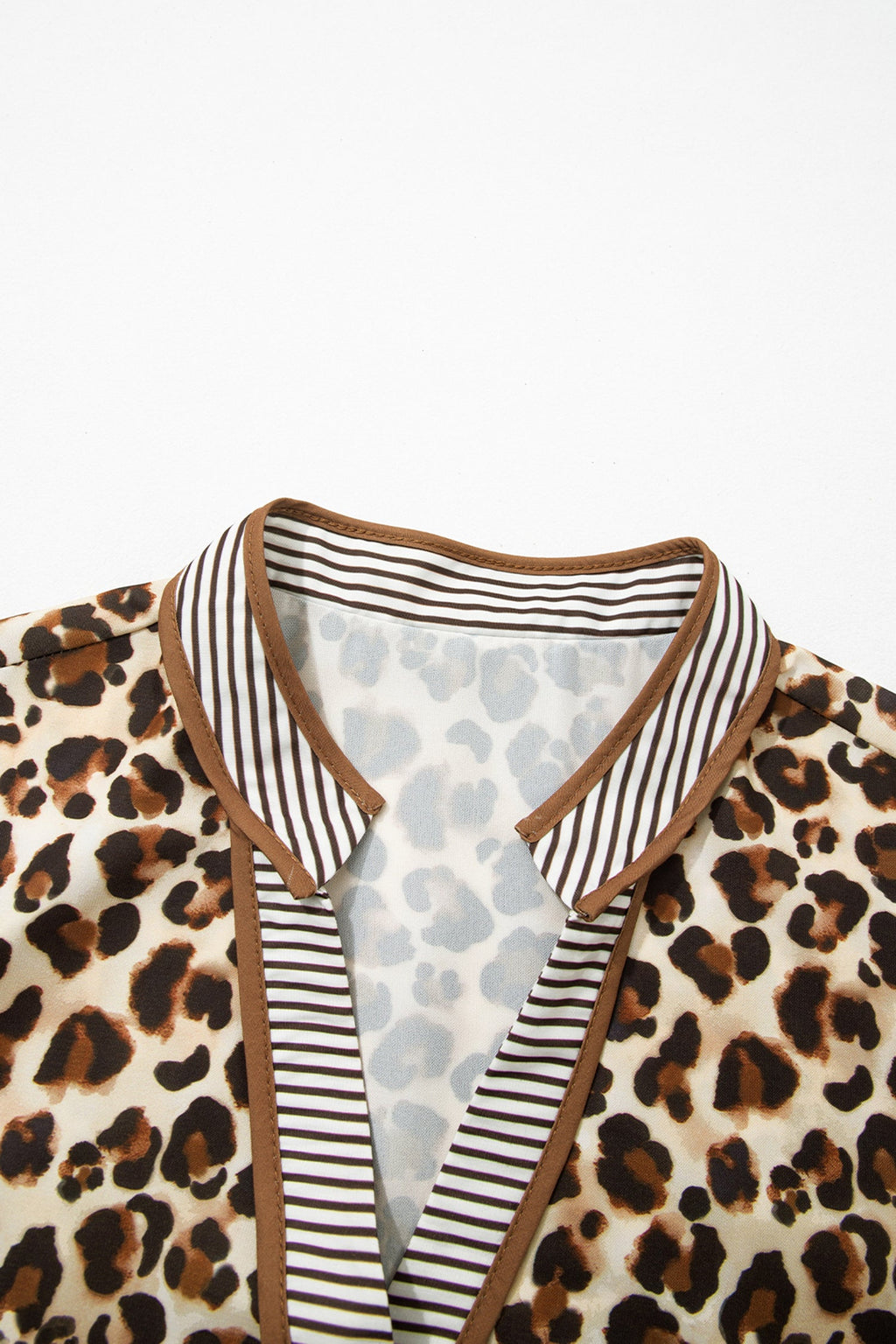 Leopard Stripe Trim V-Neck Mini Dress