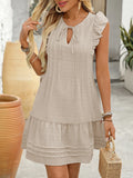 Ruffled Tie Neck Cap Sleeve Dress
