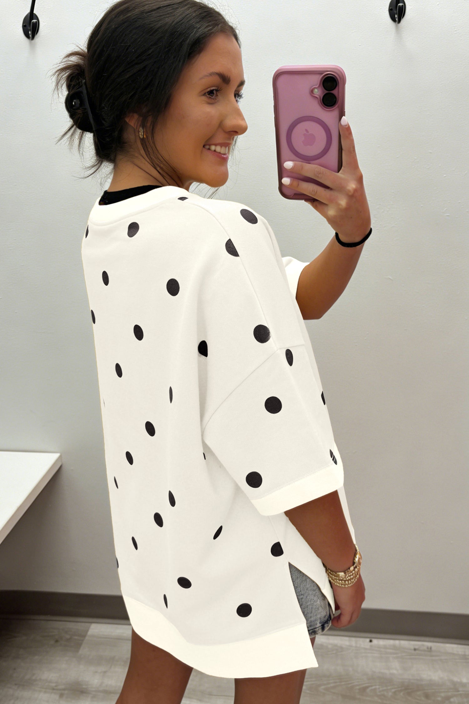 Sky Blue Polka Dot Print Crossed Seam Detail Oversize Tee