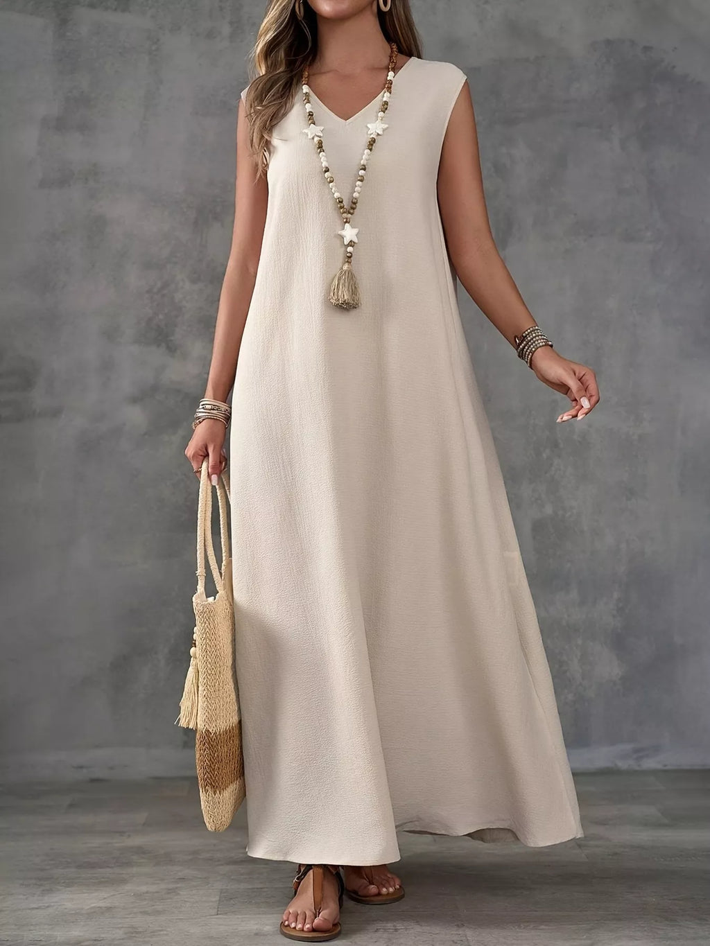 Sleeveless V-Neck Side-Slit Maxi Dress