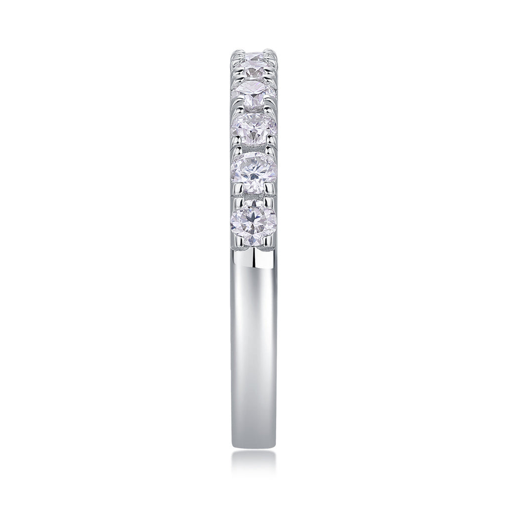 S925 Silver 2.6g Platinum Plated Moissanite Ring, 3.0mm 8pcs D VVS1 Half Eternity Band, GRA Certified US 5-9