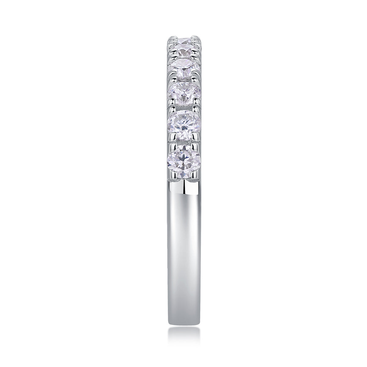 S925 Silver 2.6g Platinum Plated Moissanite Ring, 3.0mm 8pcs D VVS1 Half Eternity Band, GRA Certified US 5-9