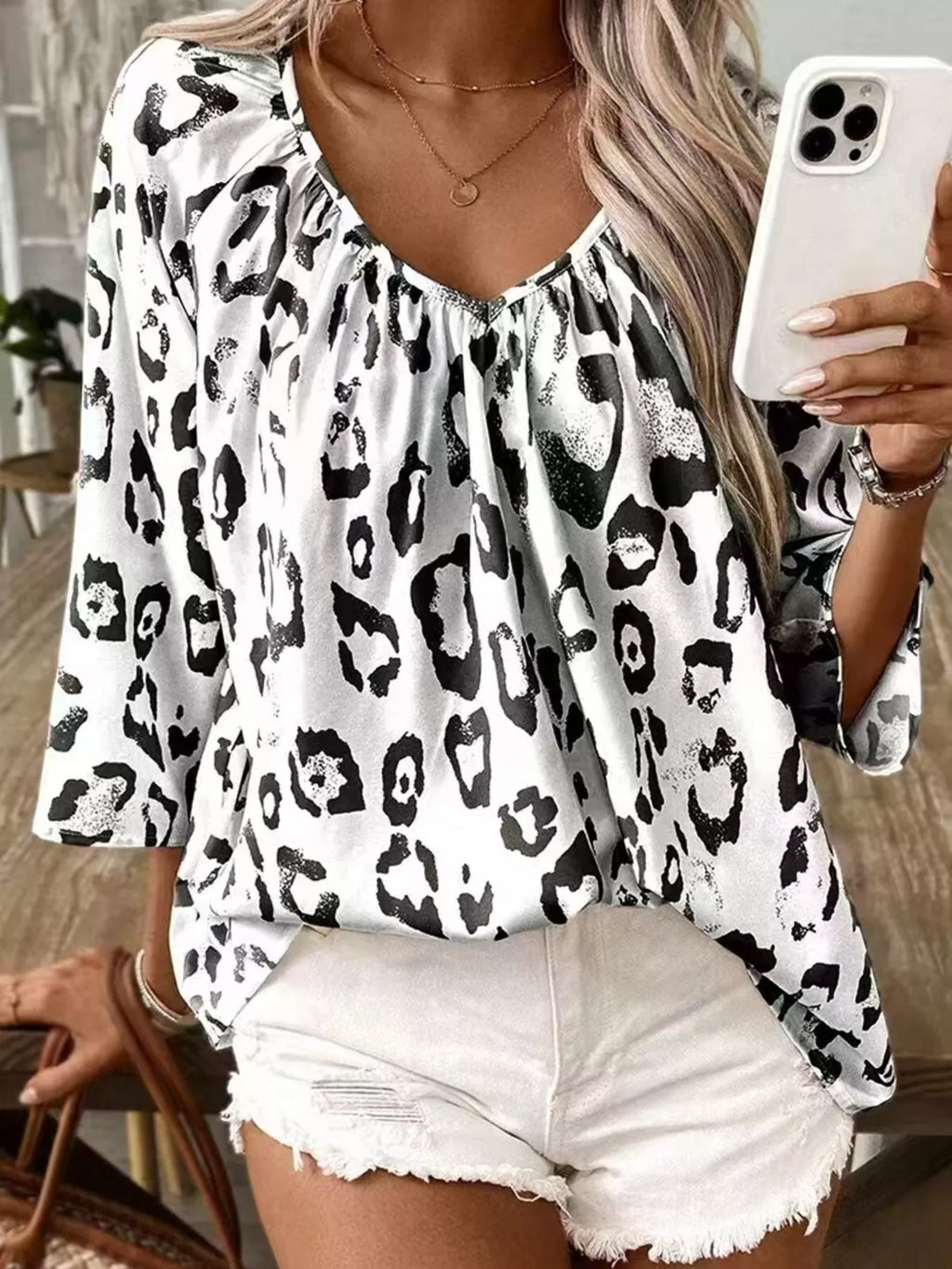 Leopard Print V-Neck Blouse
