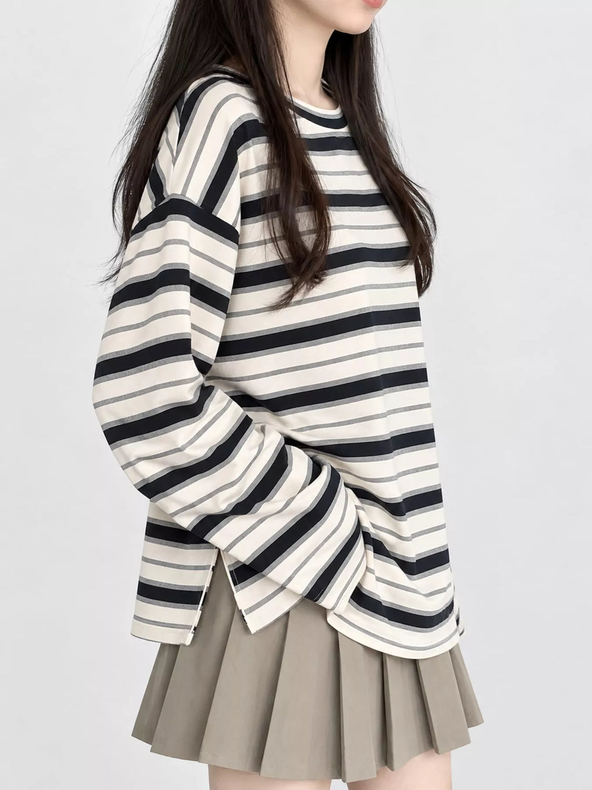 Oversized Striped Crew Neck T-Shirt
