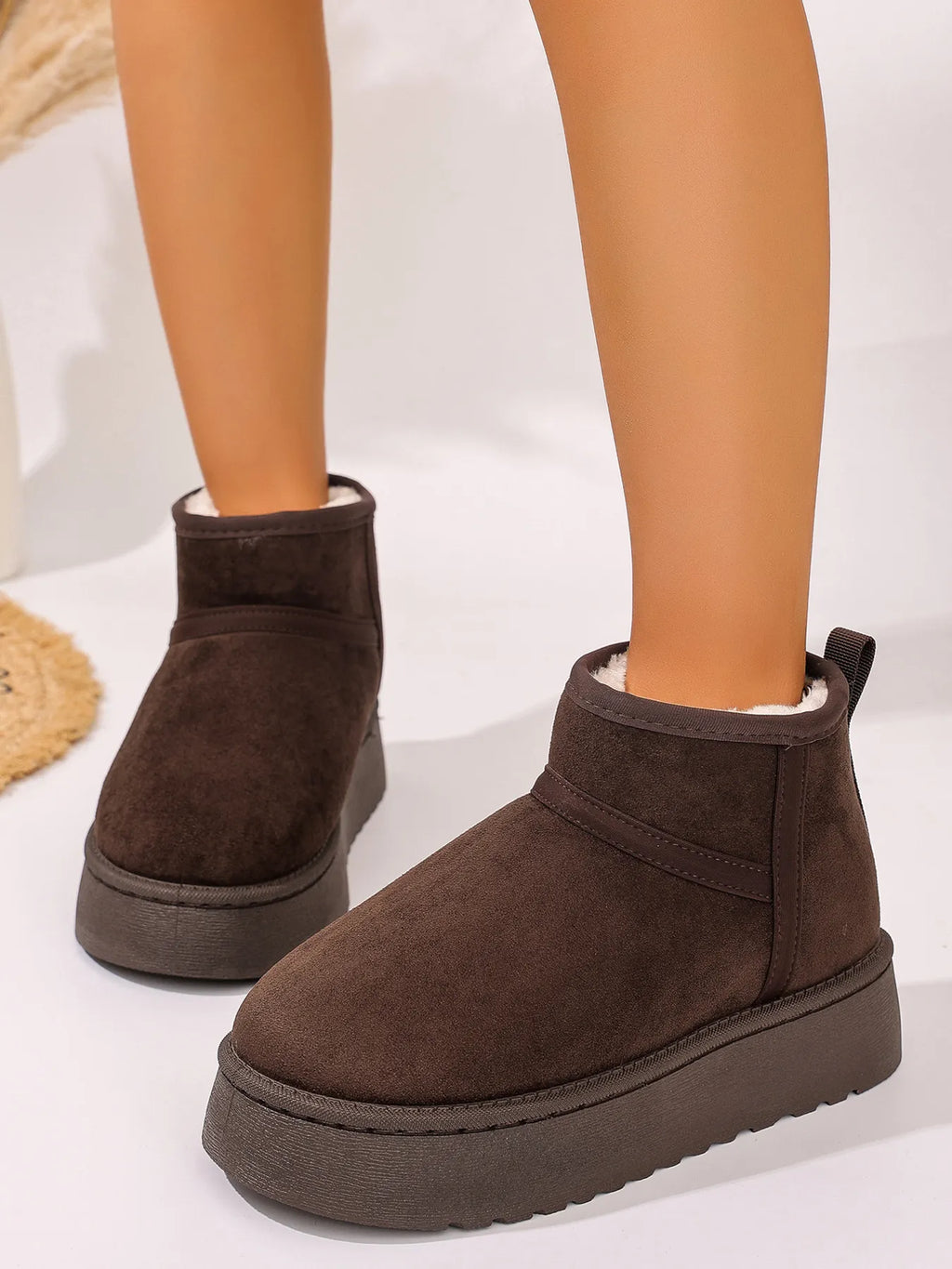 Platform Winter Ankle Boots with Cozy Fleece Lining
