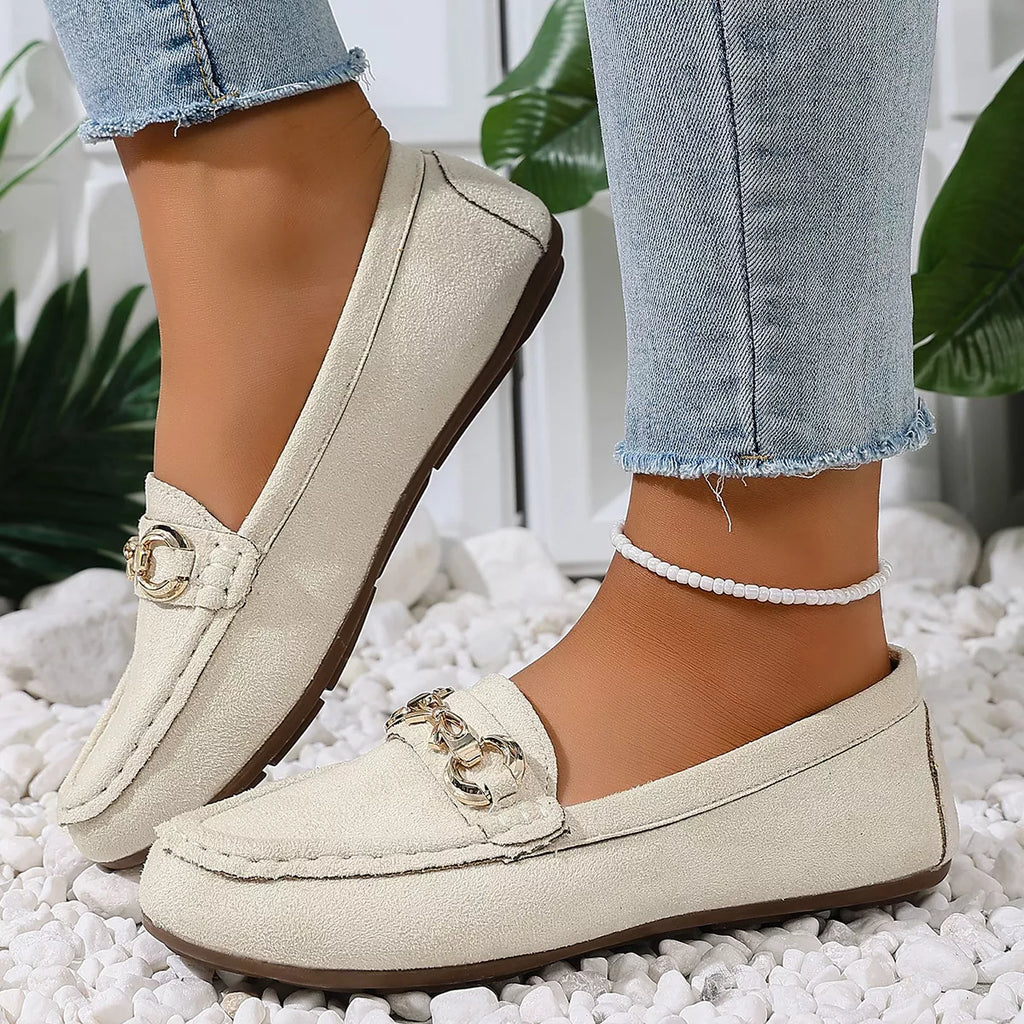 Comfortable Flat Loafers with Decorative Buckle