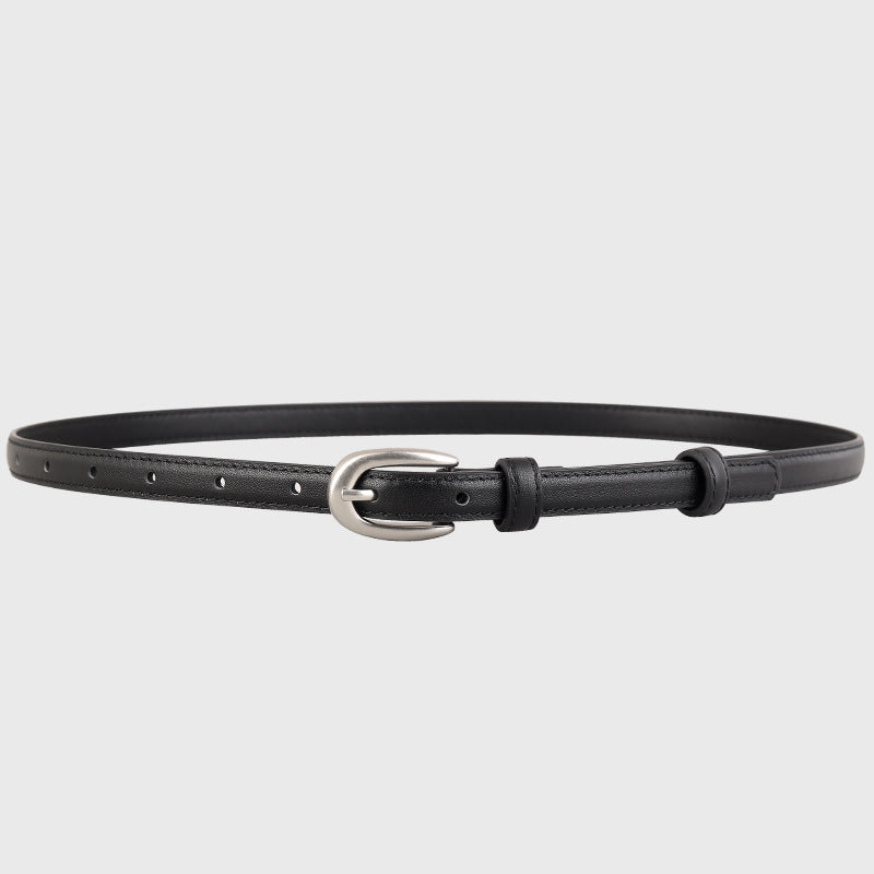 Leather Skinny Belt with Silver Buckle