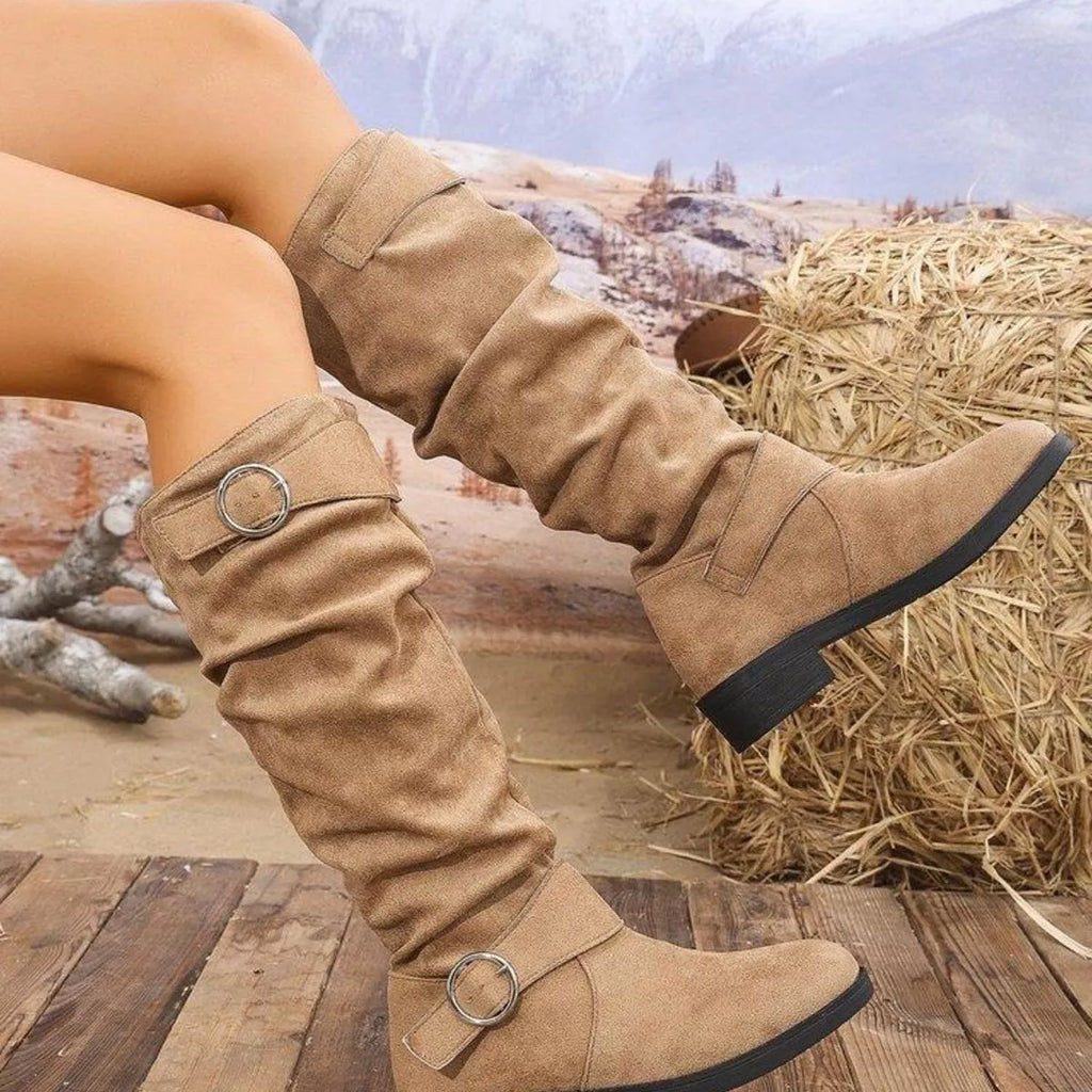 Point Toe Block Heels Slouch Boots