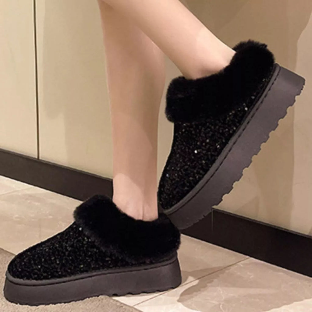 Sequin Round Toe Platform Boots