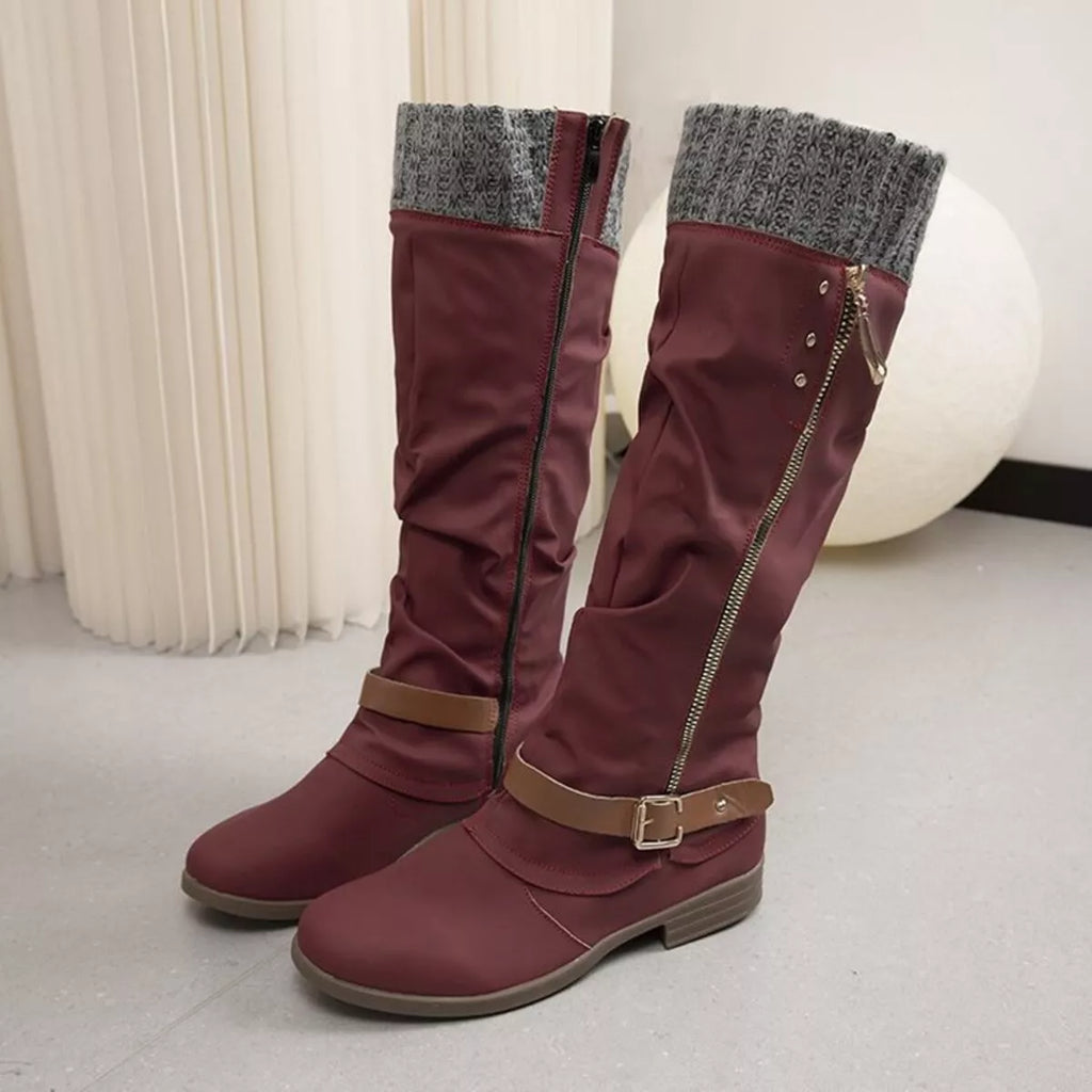 Knee High Slouch Boots with Knit Cuff