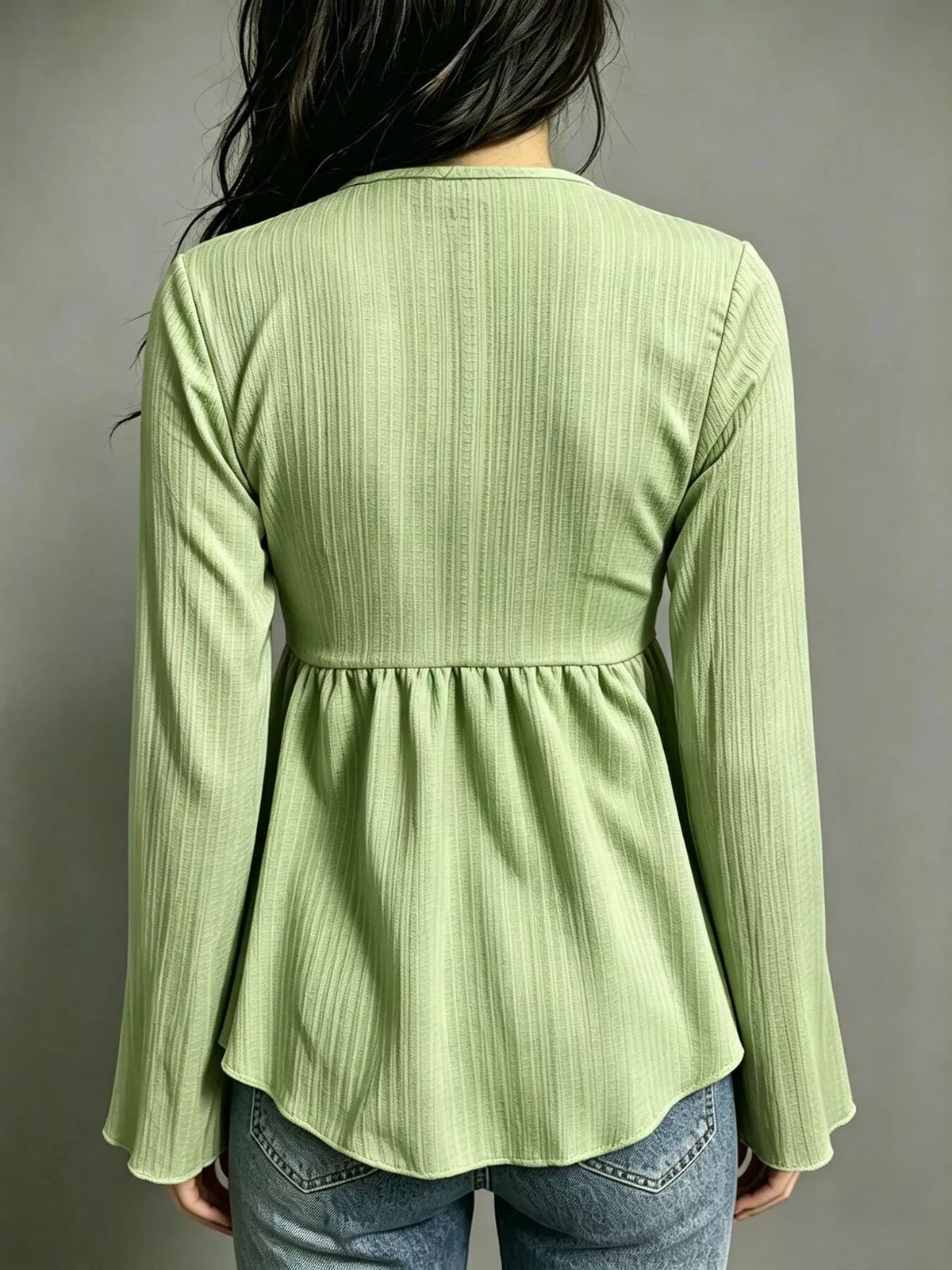 Tie-Front Flare Sleeve Blouse