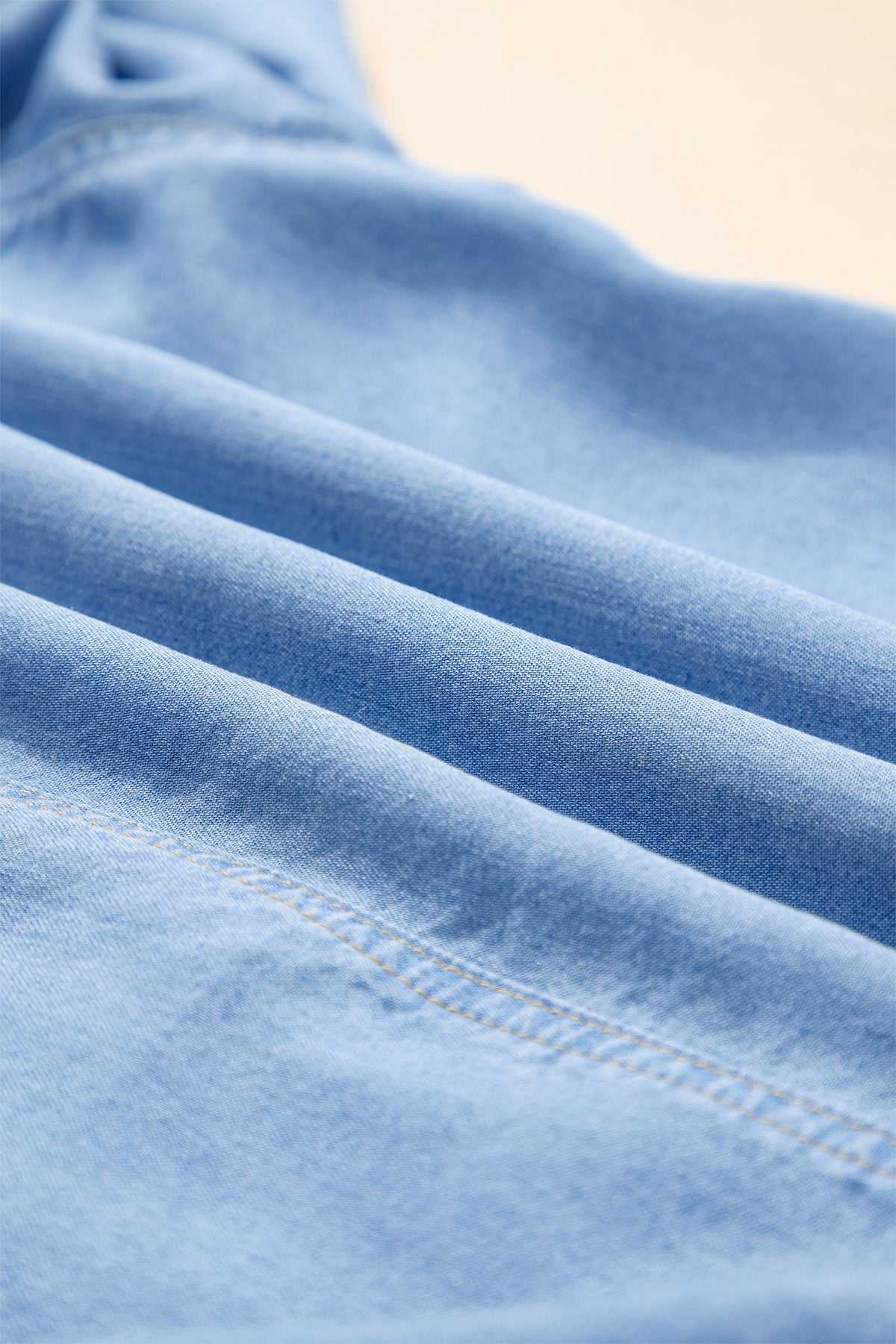 Denim Chambray Ruffle 3/4 Sleeve Buttoned Shirt