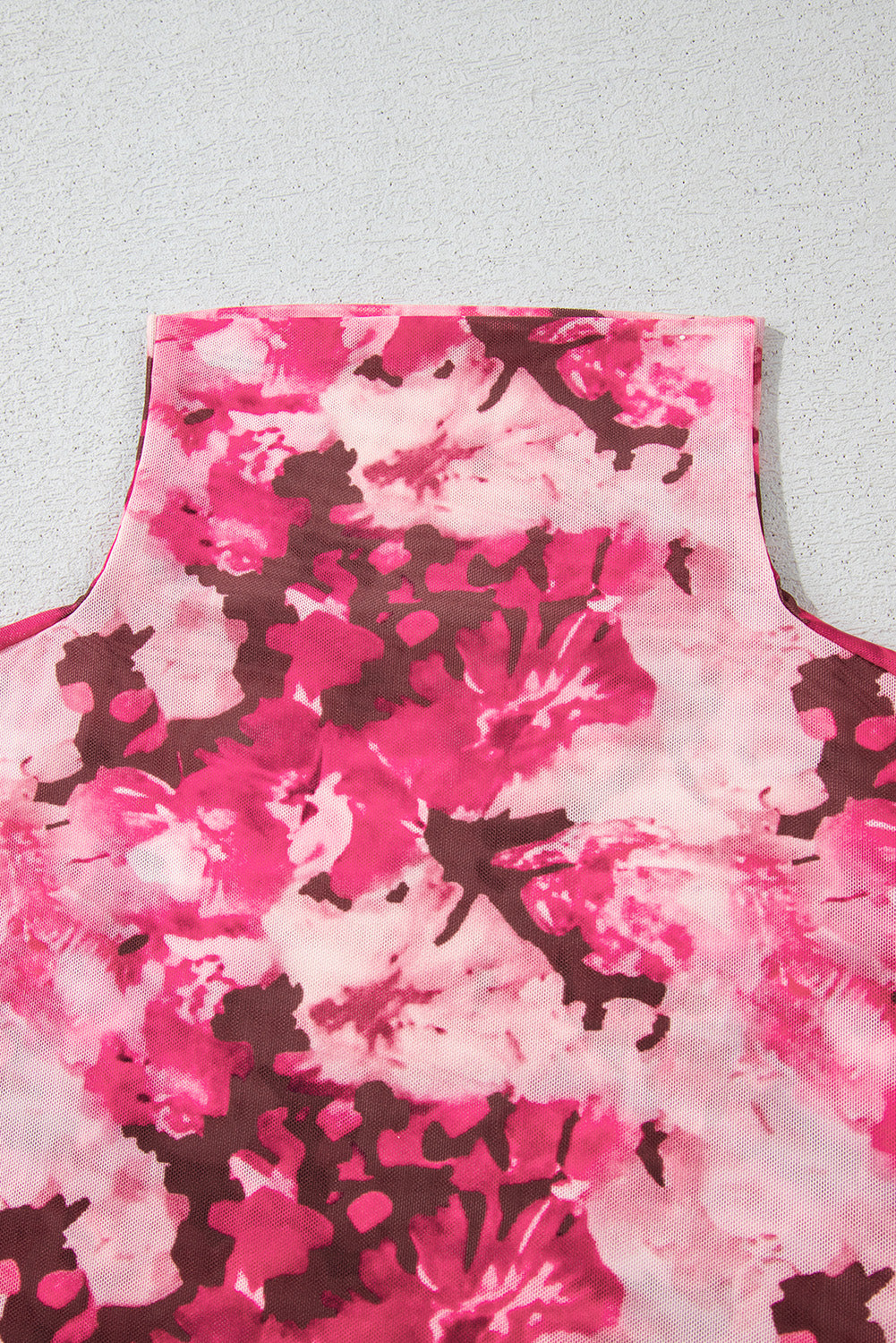 Floral Mesh Flounce Sleeve Mock Neck Blouse