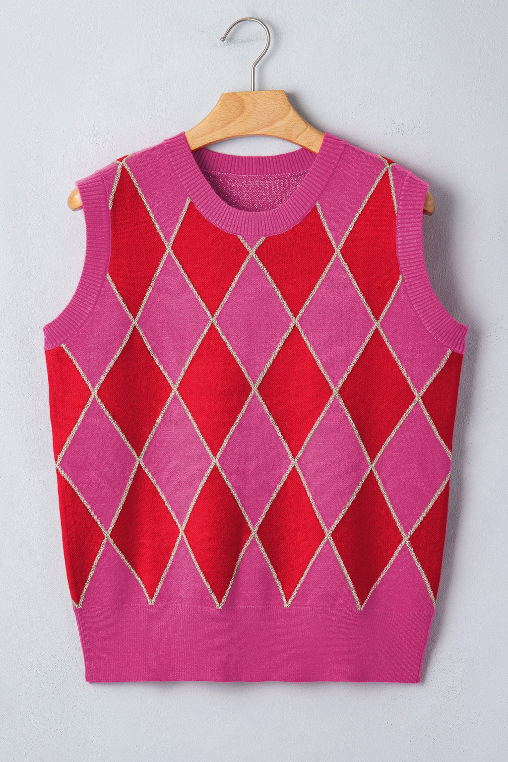 Glitter Trim Rhombus Pattern Knit Sweater Top