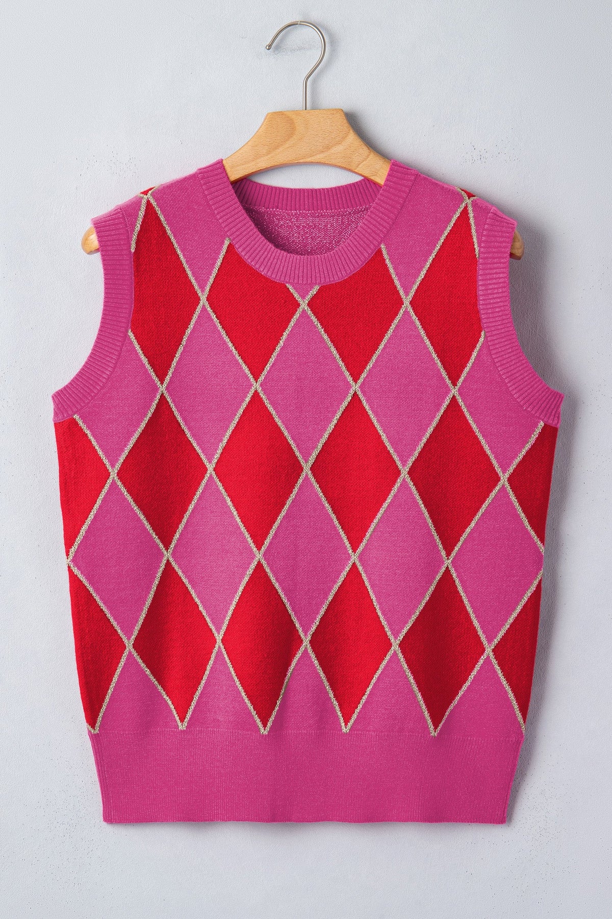 Glitter Trim Rhombus Pattern Knit Sweater Top