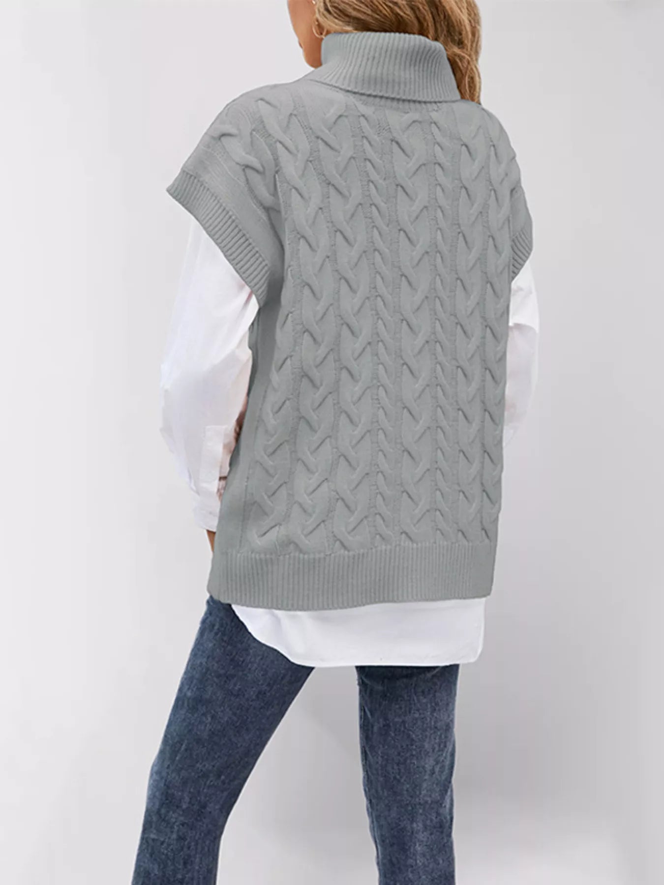 Chunky Knit Turtleneck Cap Sleeve Sweater