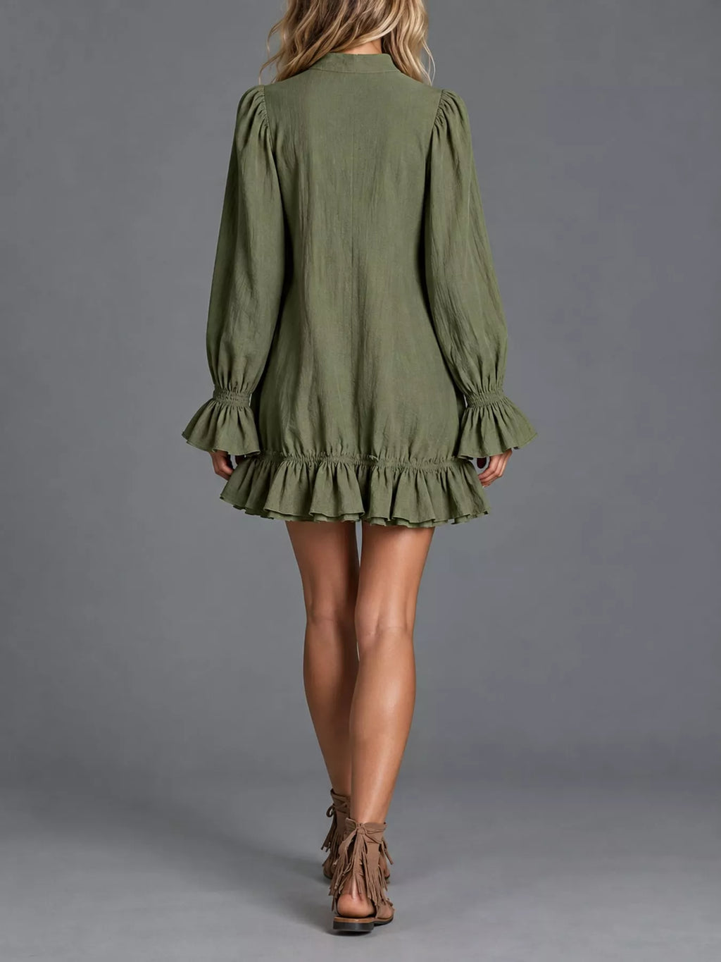 Zipper-Front Ruffle Hem Mini Dress