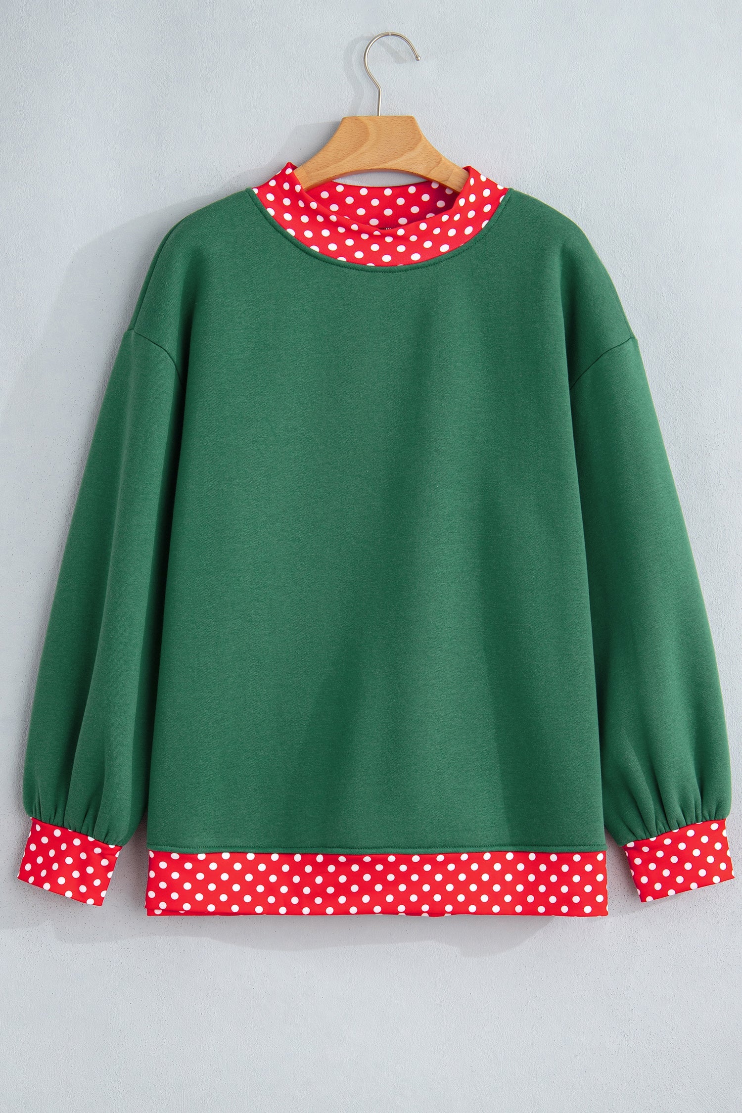 Polka Dot Contrast Trim Mock Neck Sweatshirt