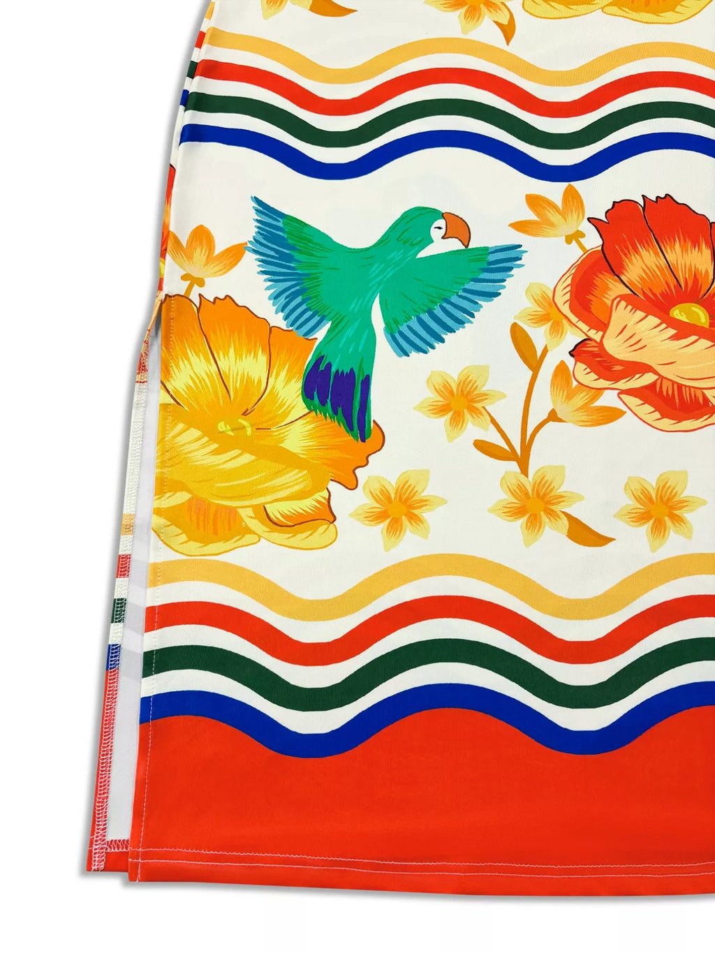 Tropical Parrot Print Sleeveless Midi Dress