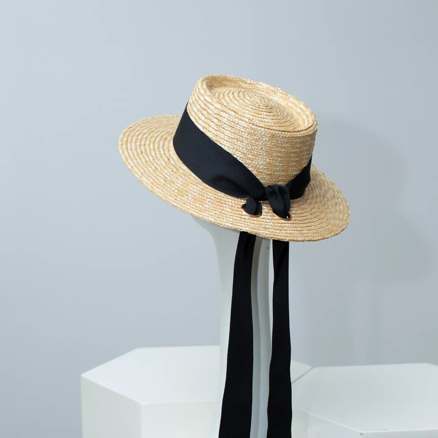 Straw Boater Hat with Ribbon