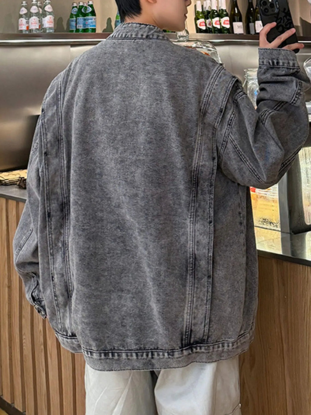 Men's Plus Size Zip Up Long Sleeve Denim Jacket