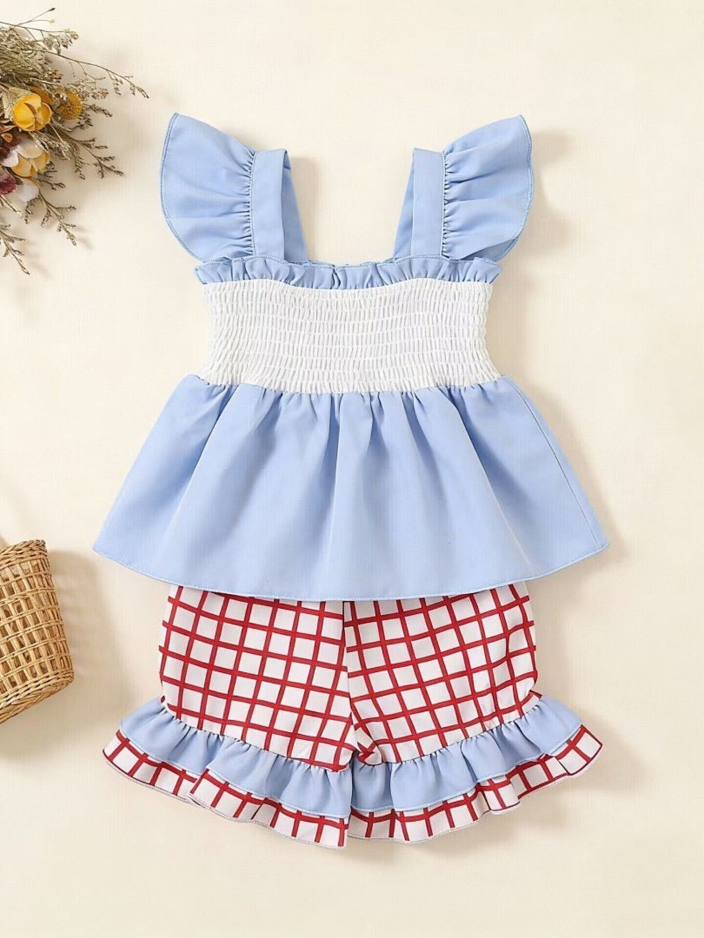 Children's Baseball Embroidered Ruffle Trim Top and Shorts Set