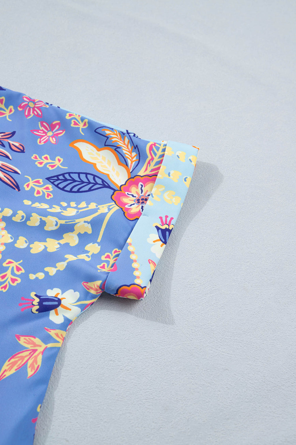 Purple Vacation Floral Print V Neck Short Sleeve Blouse