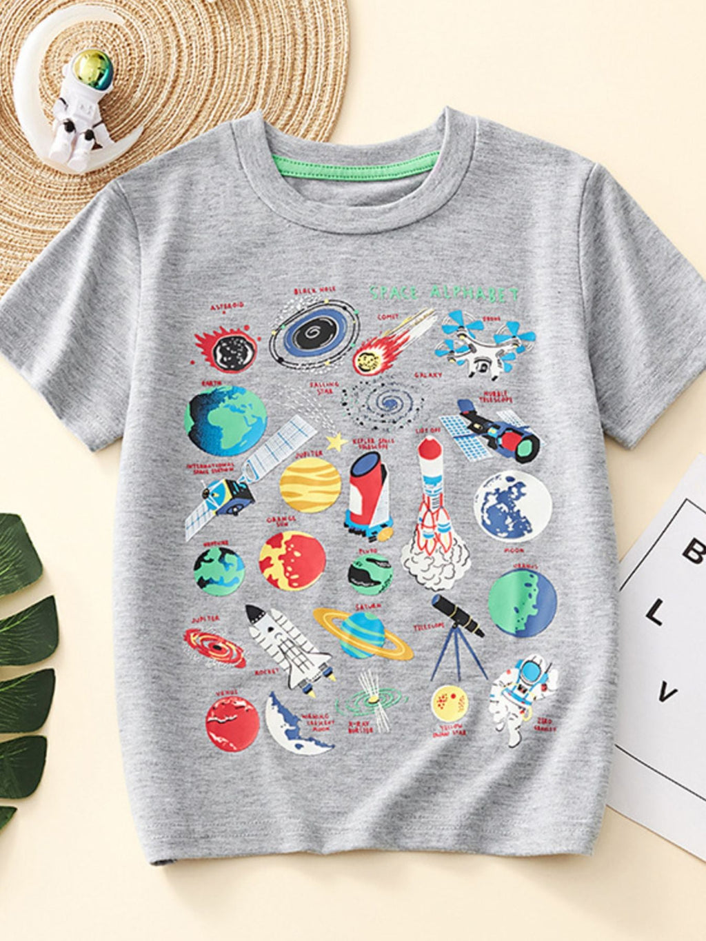 Children's Space Exploration Graphic Round Neck T-Shirt