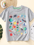 Children's Space Exploration Graphic Round Neck T-Shirt
