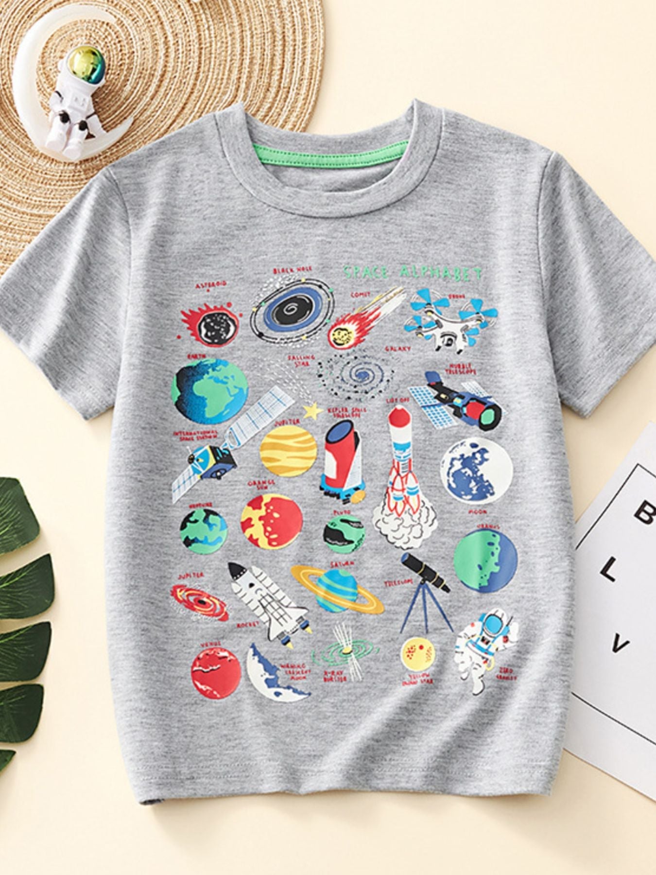 Children's Space Exploration Graphic Round Neck T-Shirt