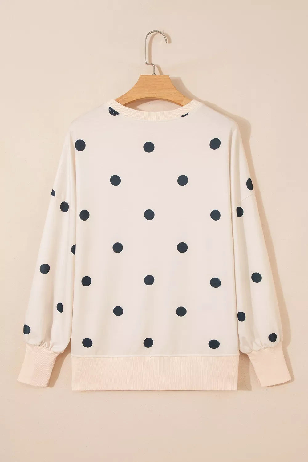 Loose-fit Long Sleeve Round Neck Polka Dot Tunic Sweatshirt