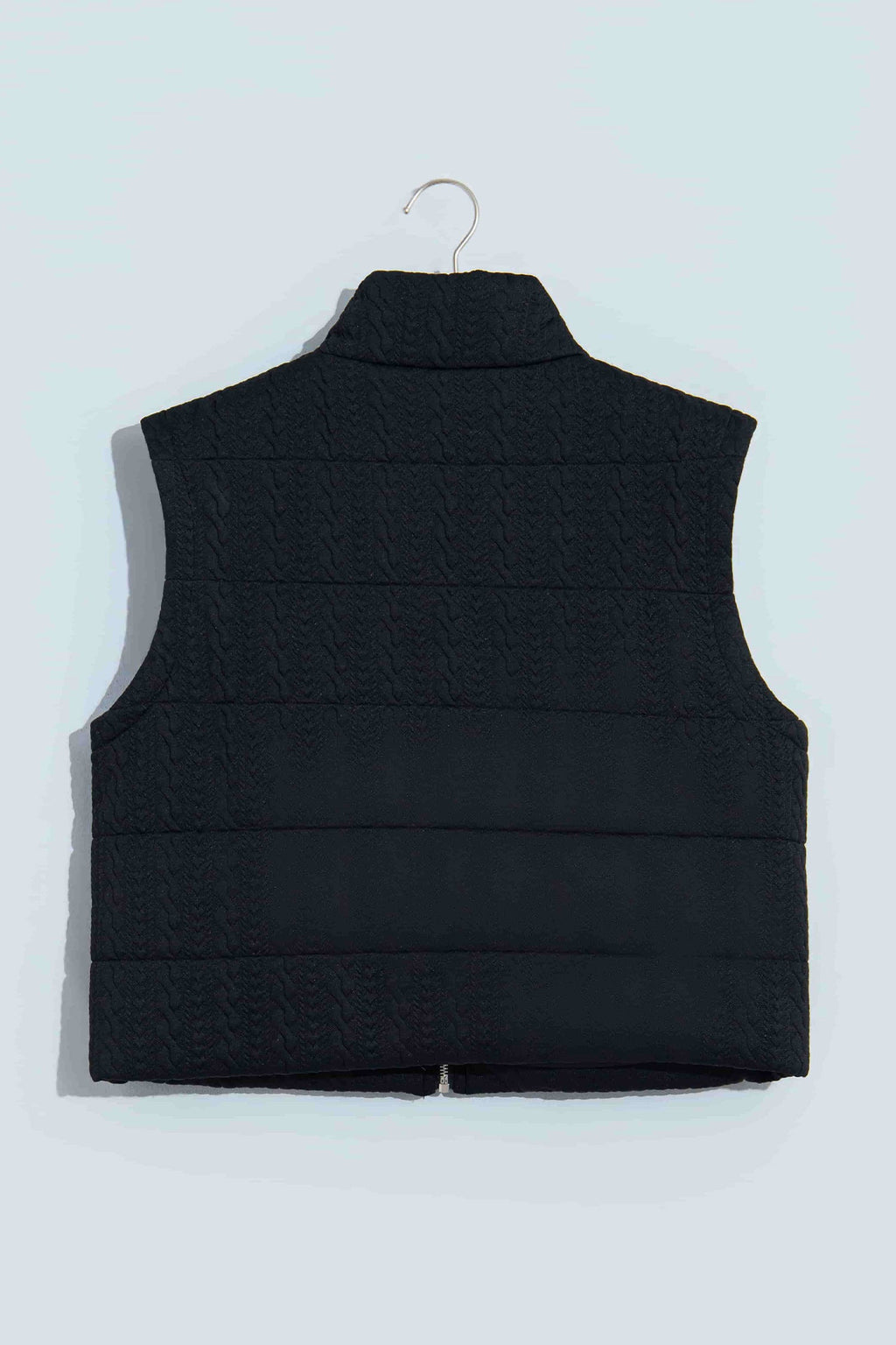 Solid Textured Stand Collar Zip Up Puffer Vest