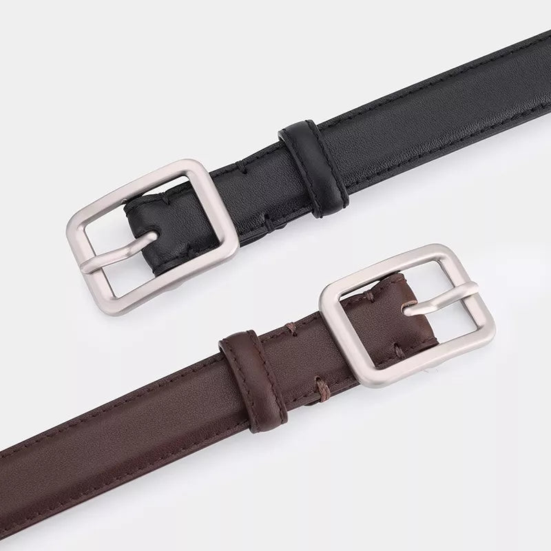 Classic Leather Belt with Silver Buckle