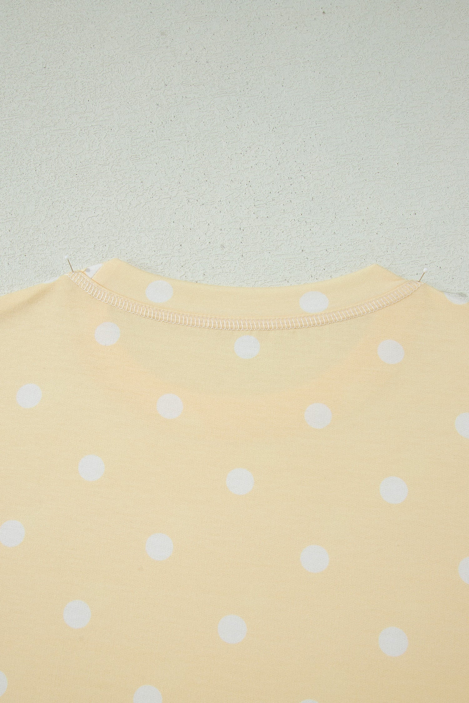 Yellow Exposed Seam Detail Polka Dot Loose Tee Drawstring Shorts Set