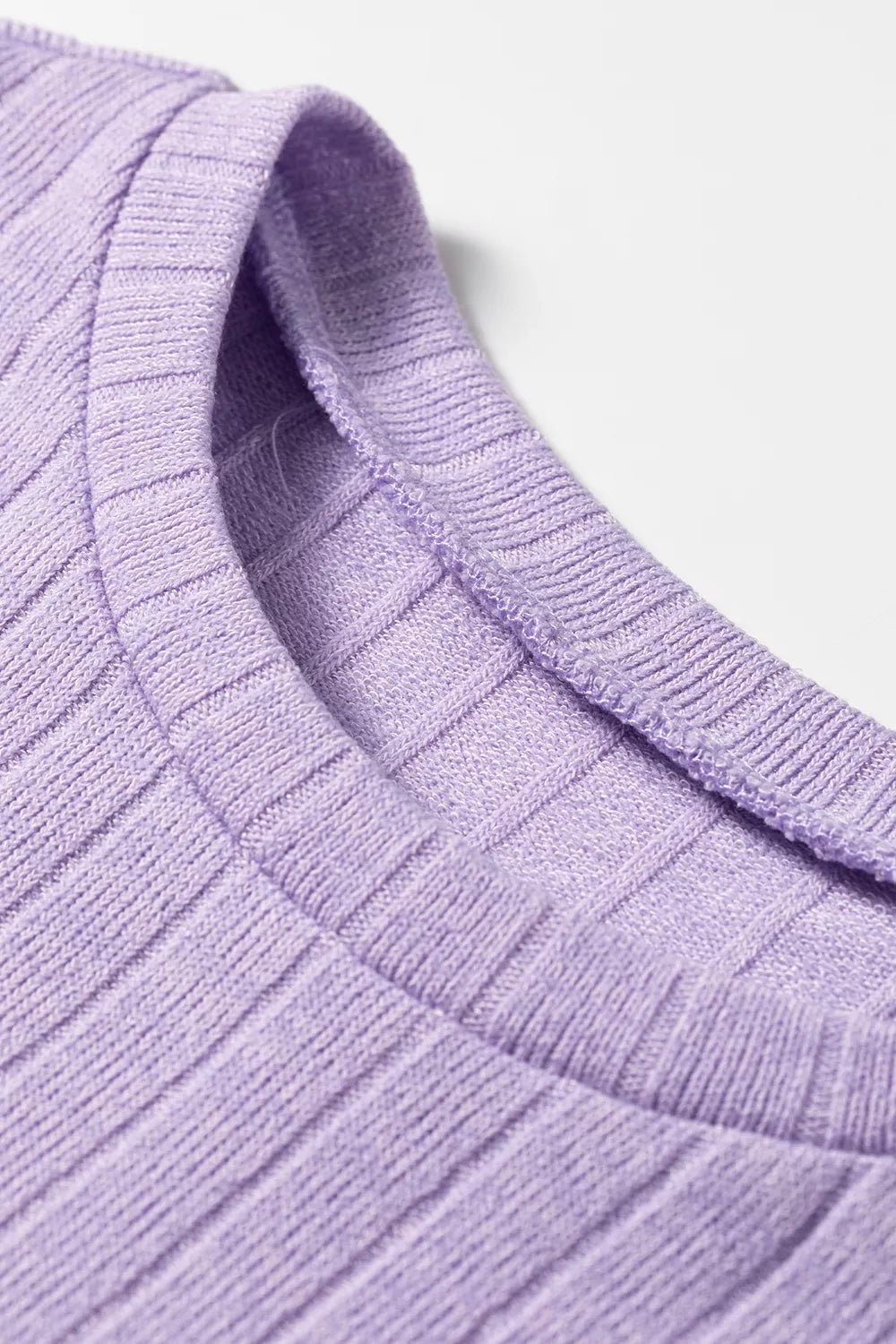 Solid Color Ribbed Texture Long Sleeve Round Neck Casual Top