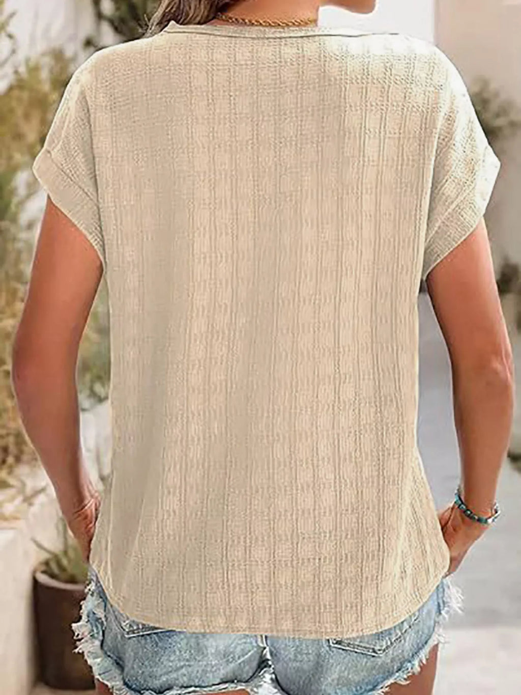 Textured Round Neck Short Sleeve Top