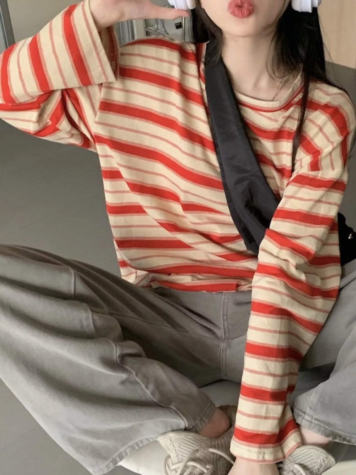 Oversized Striped Crew Neck T-Shirt
