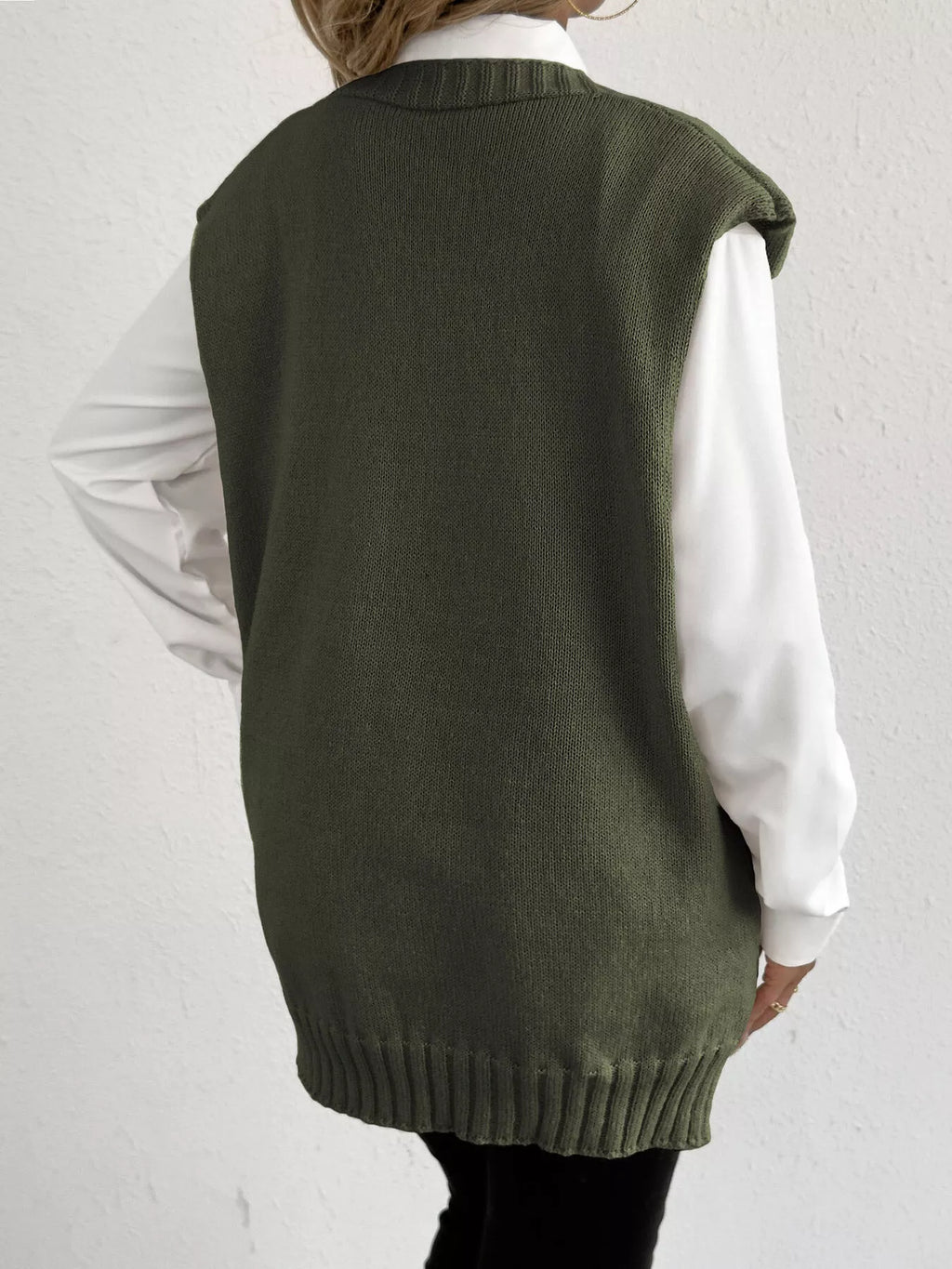 V-Neck Button-Front Knit Sweater Vest