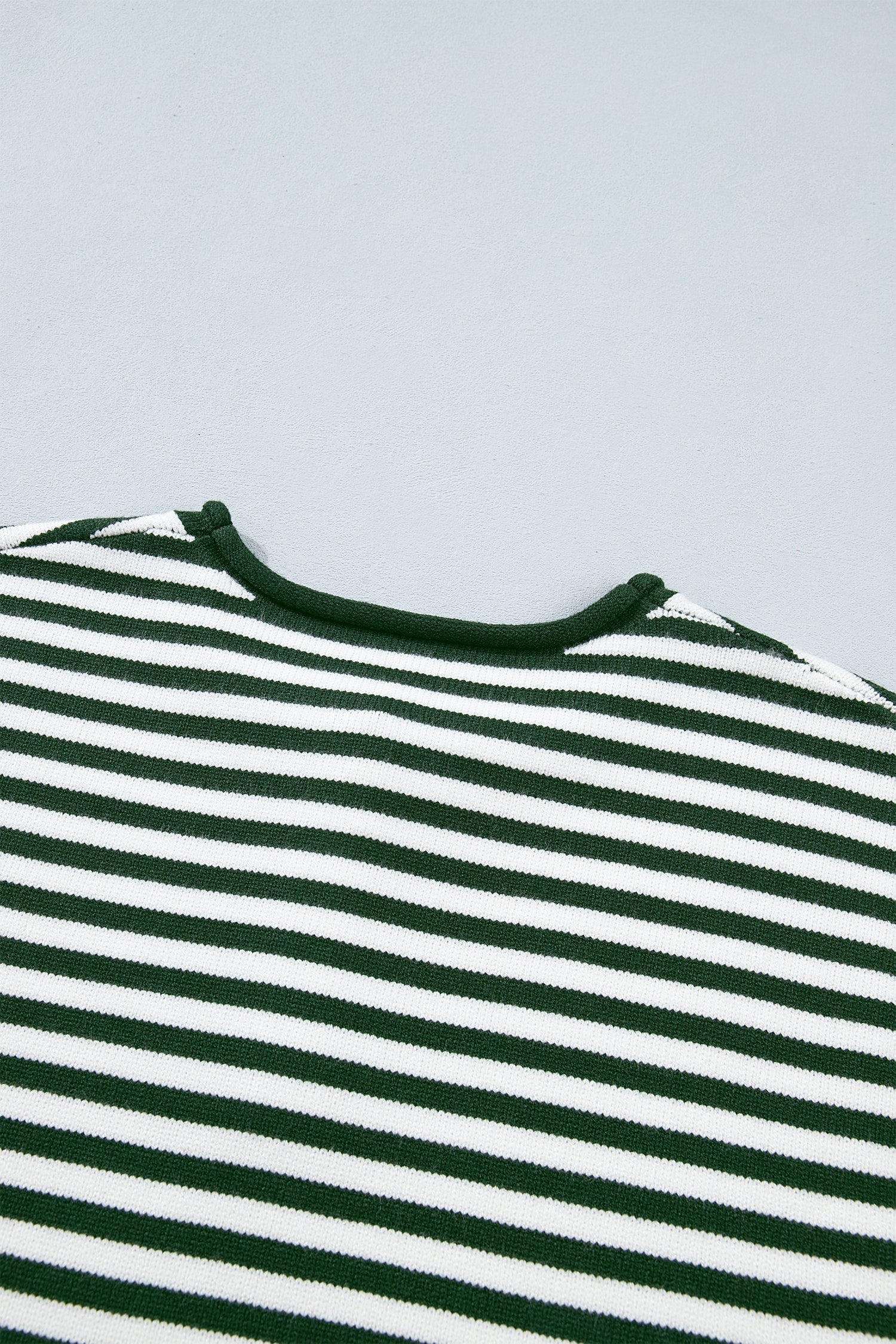 Green Stripe Striped Button Placket Drop Shoulder Long Sleeve Sweater