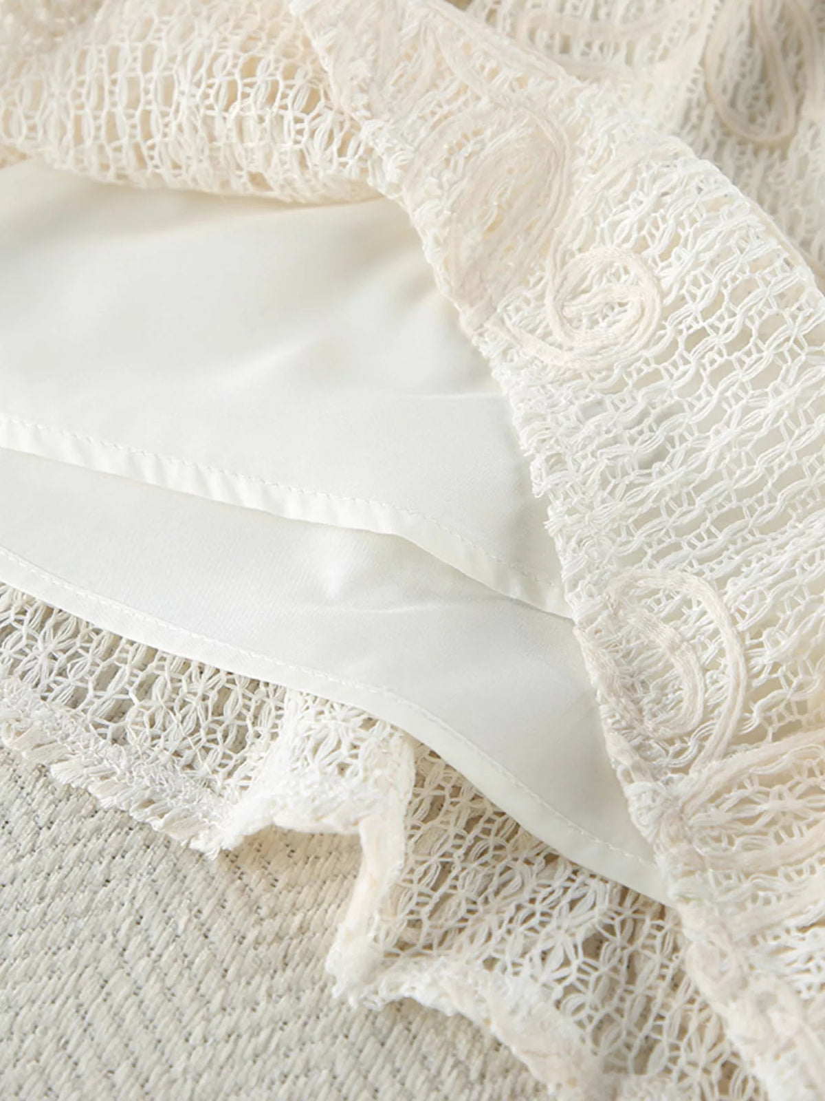 Lace Crochet Tie Front Top and Shorts Two-Piece Lounge Set