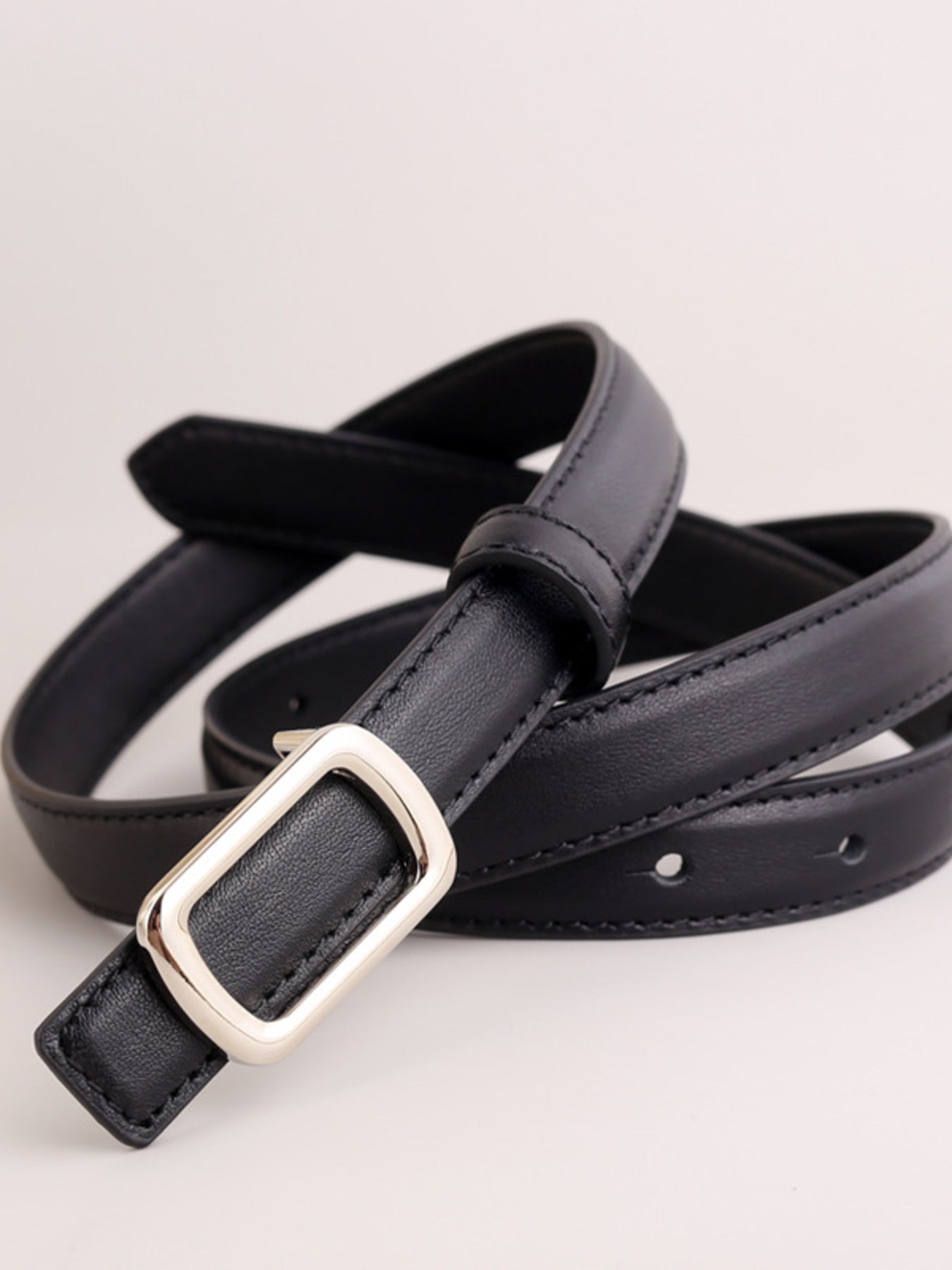 Leather Skinny Belt with Buckle