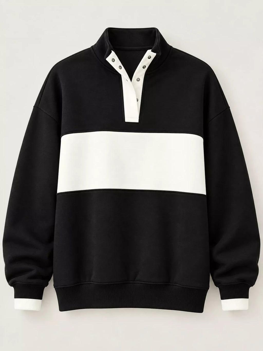 Full Size Color Block Snap-Button Sweatshirt Plus Size