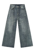 Distressed Wide Leg Men's Jeans with Pockets