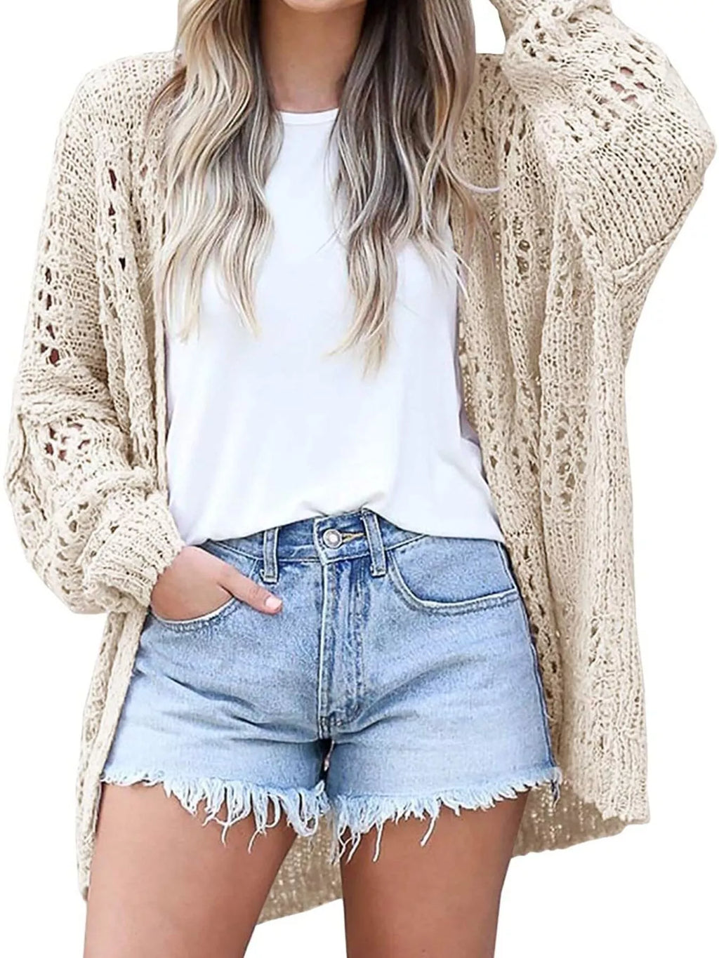 Openwork Open Front Lightweight Cardigan