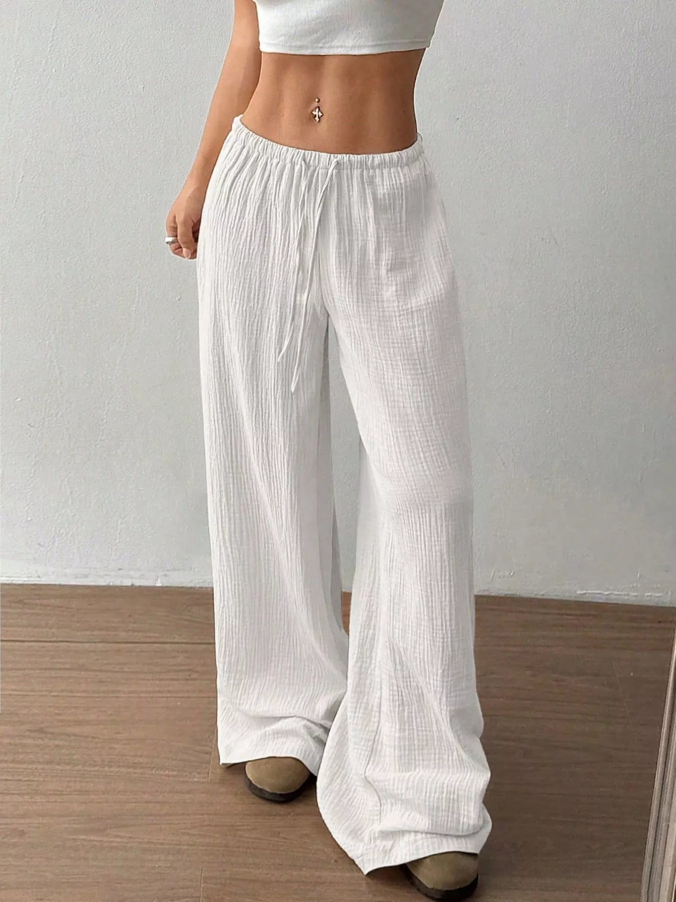 Wide-Leg Drawstring Pants