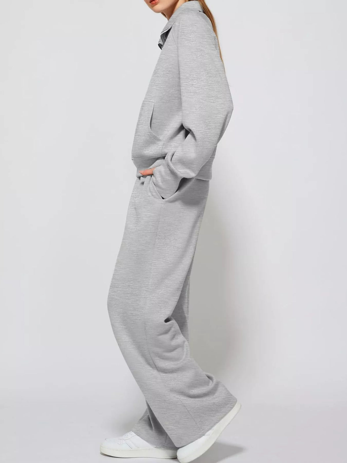 Half-Zip Sweatshirt and Wide-Leg Pants Set