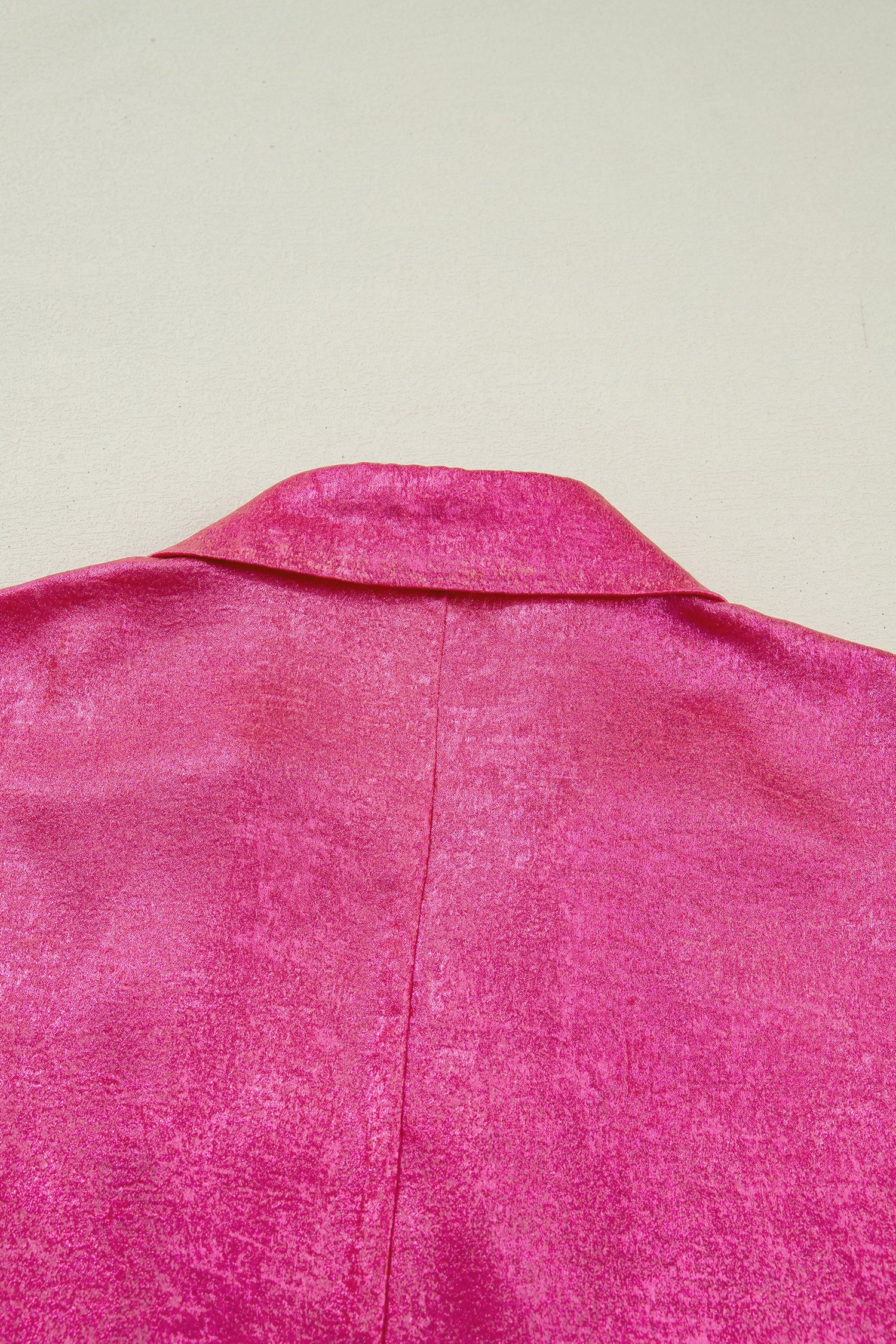 Strawberry Pink Collared V Neck Half Sleeve Metallic Top