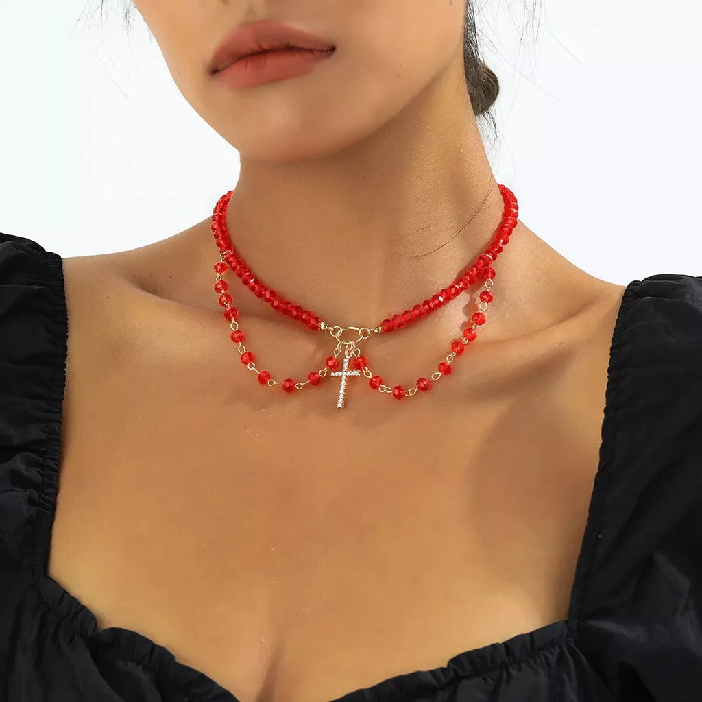 Halloween Beaded Cross Pendant Necklace