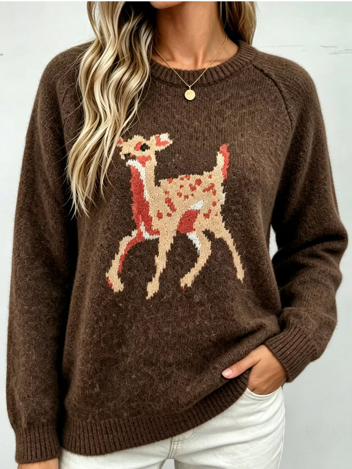 Deer Pattern Raglan Sleeve Sweater